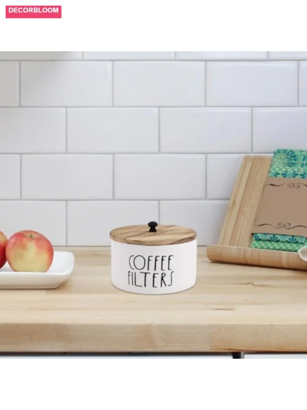 Round Coffee Filter Holder with Lid Wooden Rustic Farmhouse Storage